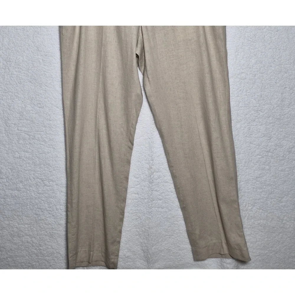 Alan Flusser Men's Linen Blend Pants Sz 38x32 Tan Straight Leg Casual Summer